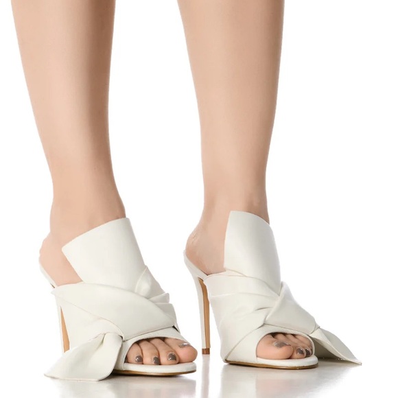 AZALEA WANG White Vegan Leather Mule Sandals - Picture 1 of 4